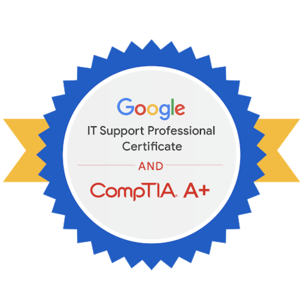 Credly Dual Badge: Google IT Support Professional Certificate and CompTIA A+